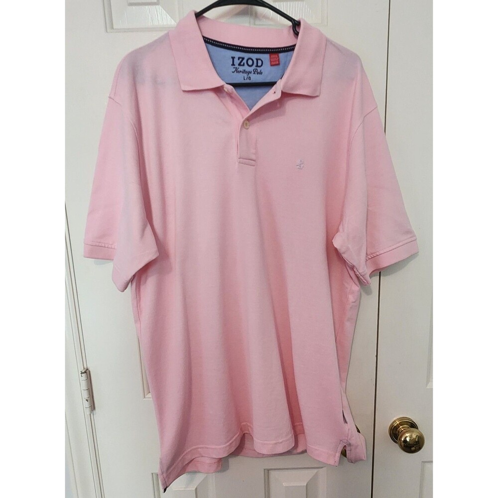 Izod Heritage Polo Shirt Men's Large Pink Lightweight Short Sleeves Preppy Golf
